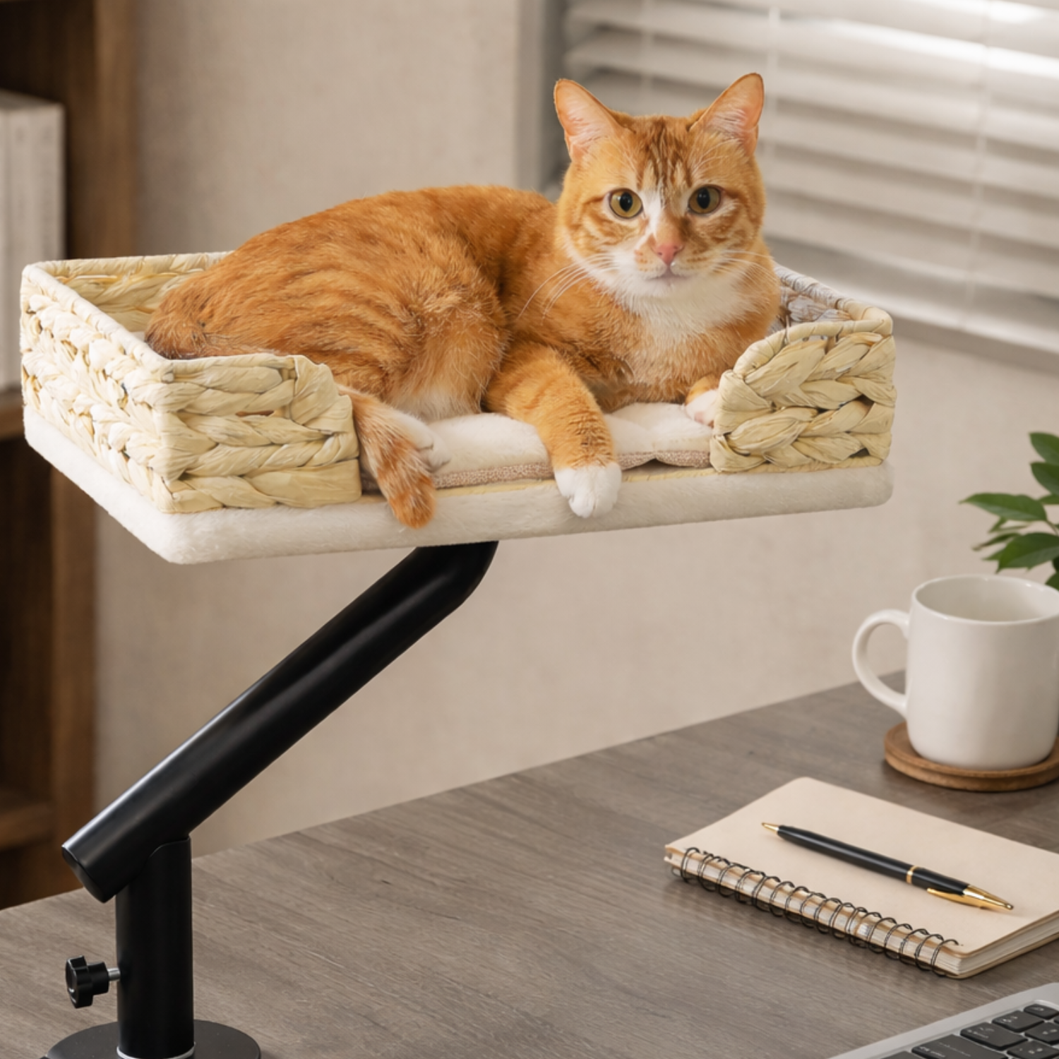 Procida - 12x16" Woven Rattan Style Rotating Workspace Cat Perch