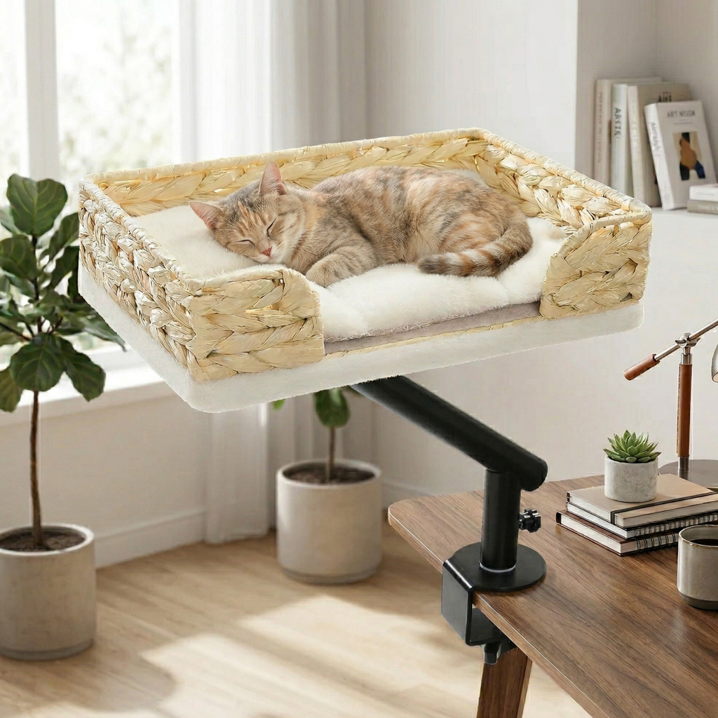 Procida - 12x16" Woven Rattan Style Rotating Workspace Cat Perch