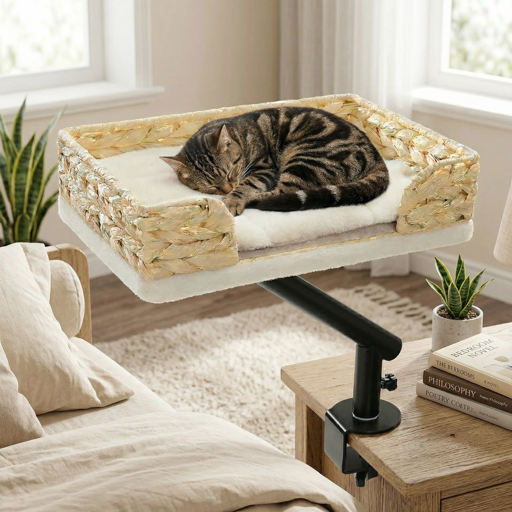 Procida - 12x16" Woven Rattan Style Rotating Workspace Cat Perch