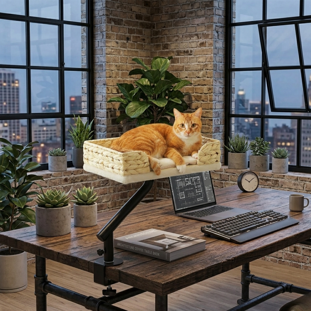 Procida - 12x16" Woven Rattan Style Rotating Workspace Cat Perch
