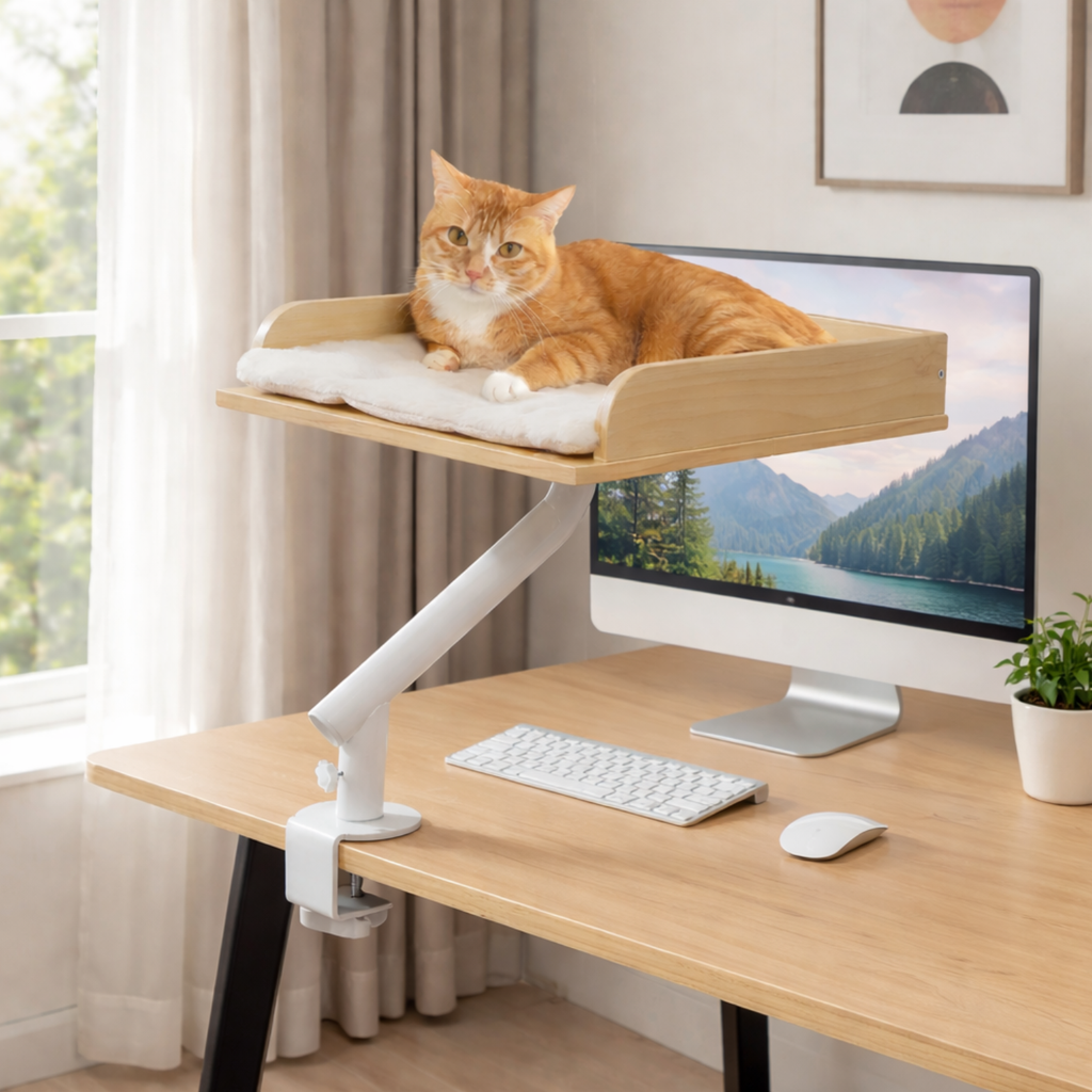 Stromboli - 15x15" Modern Wood Rotating Workspace Cat Perch