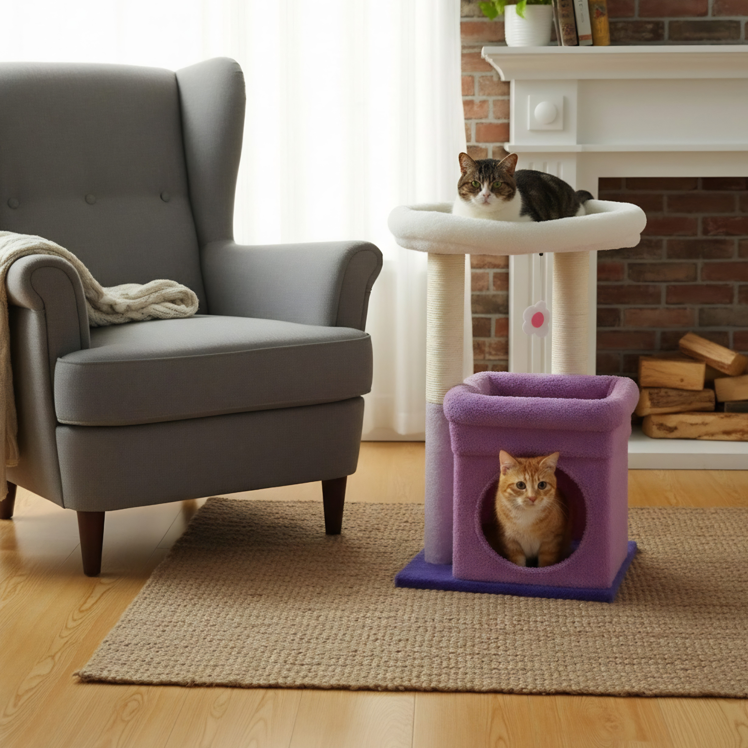 Sicily - 17" Cat Tree with Wide Perch & Cozy Hideaway