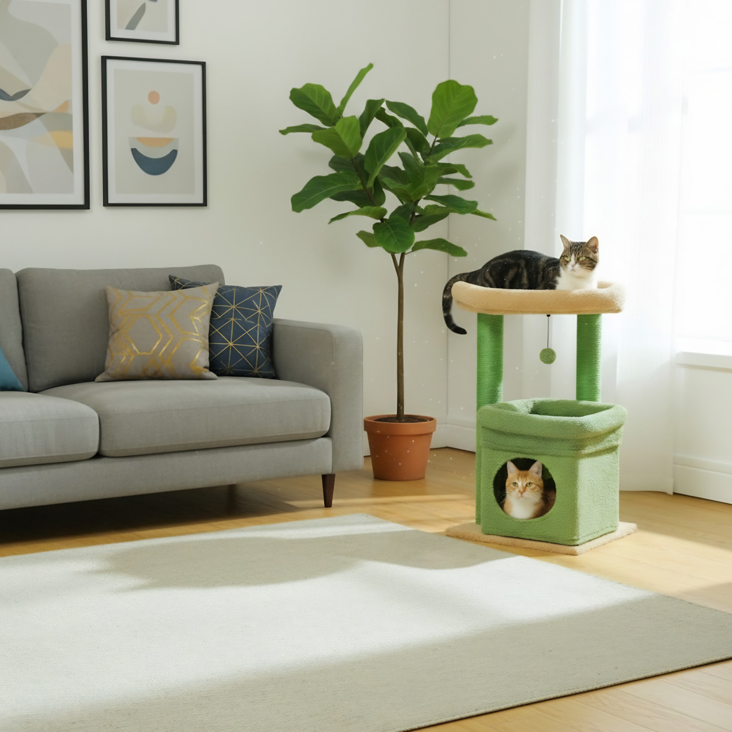 Sicily - 17" Cat Tree with Wide Perch & Cozy Hideaway