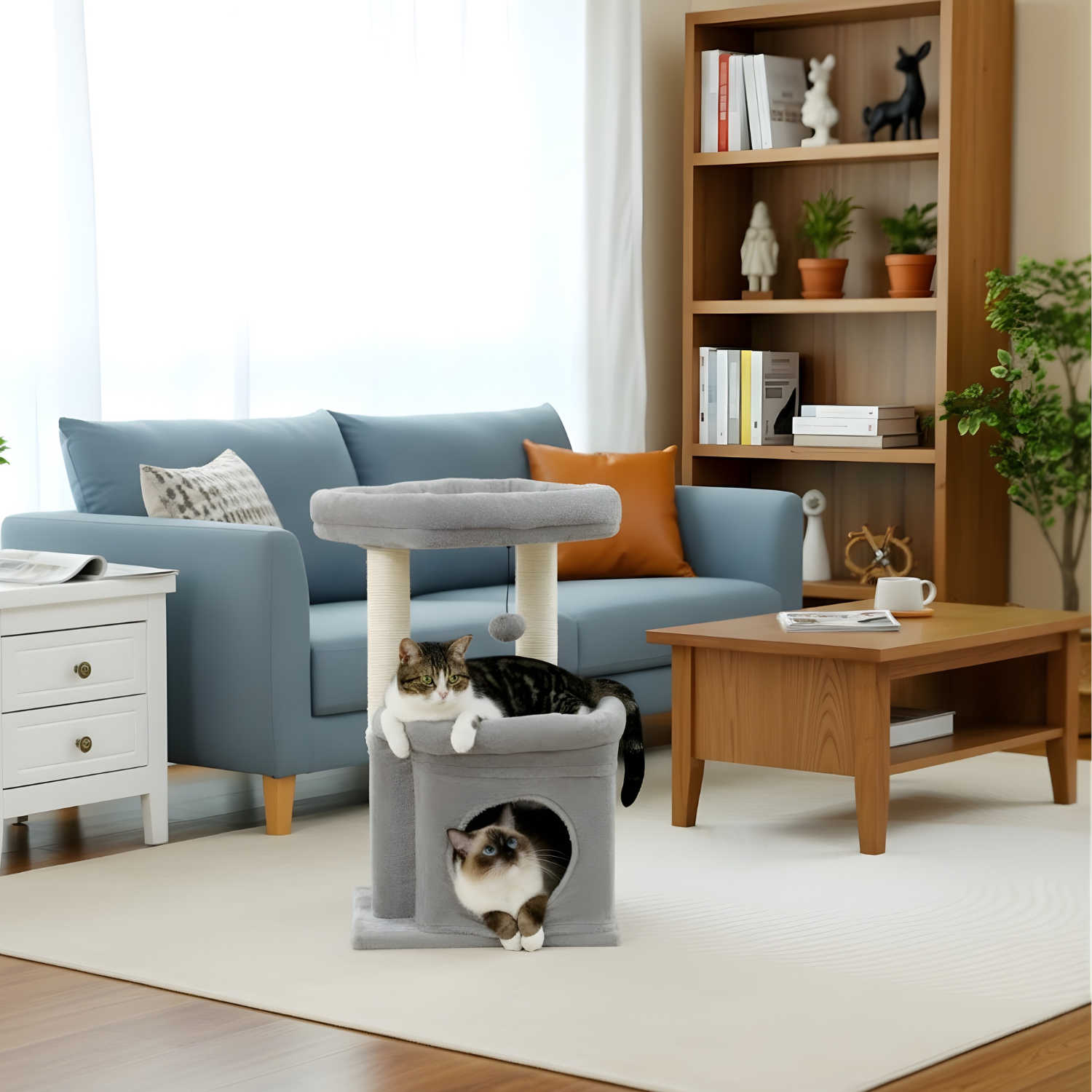 Sicily - 17" Cat Tree with Wide Perch & Cozy Hideaway