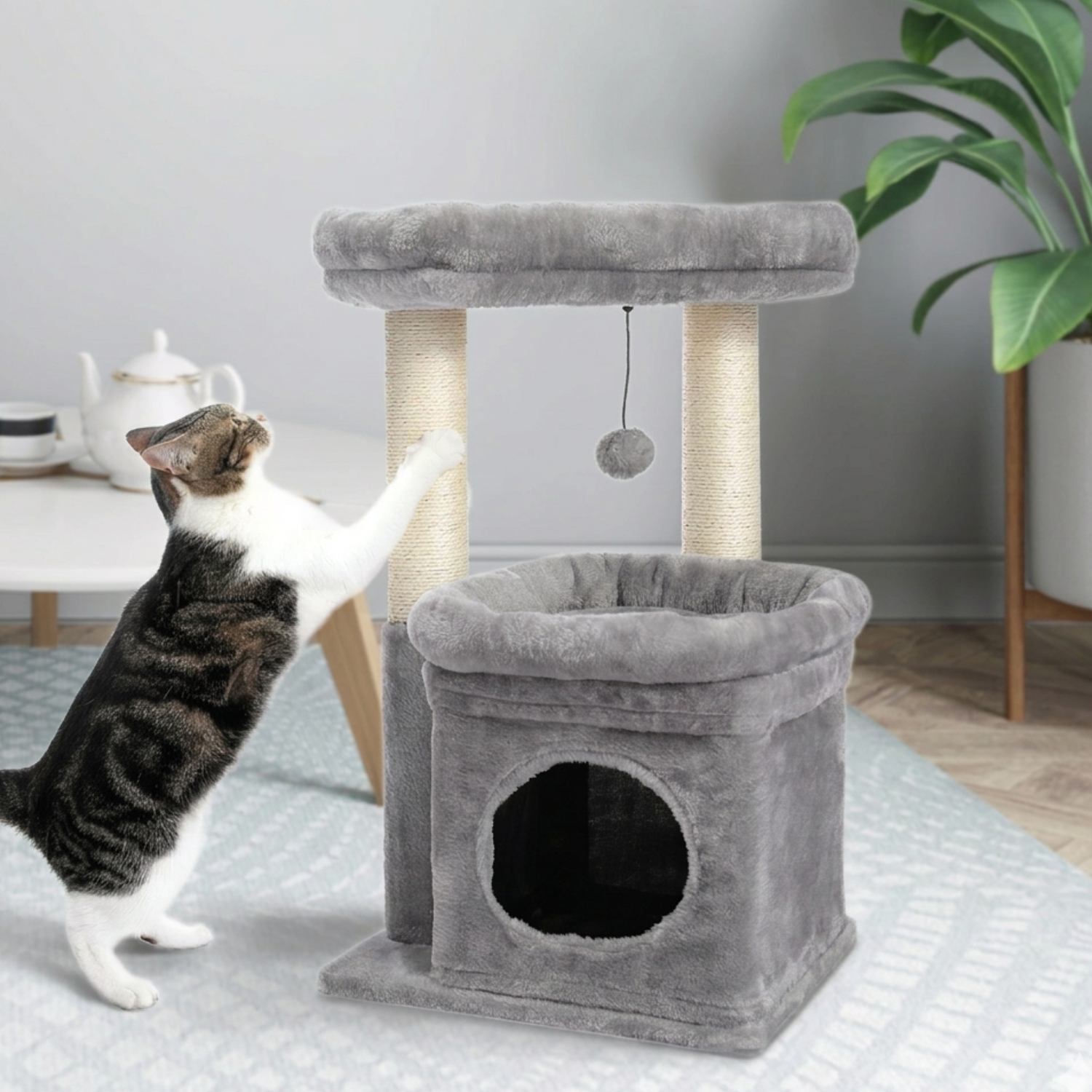Sicily - 17" Cat Tree with Wide Perch & Cozy Hideaway