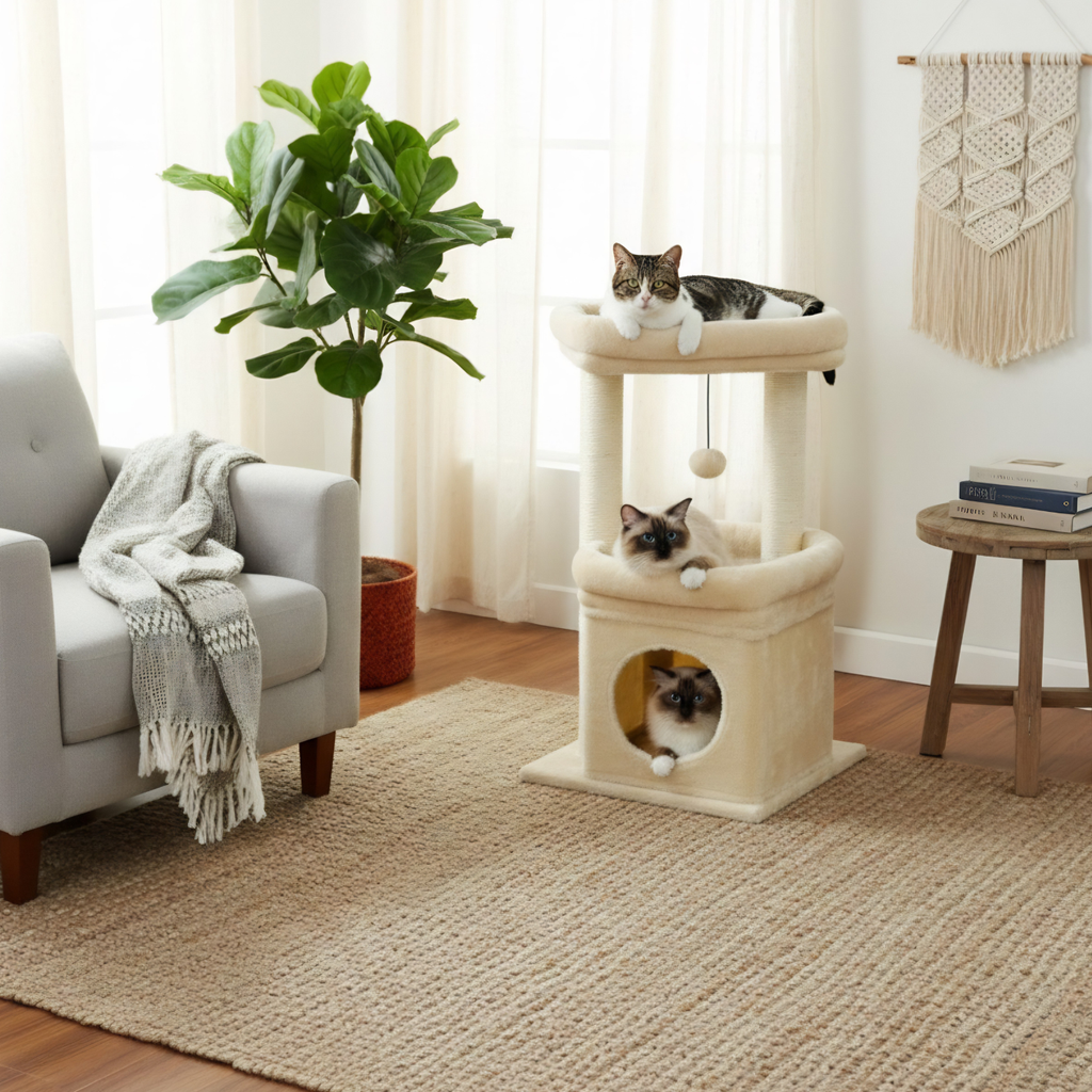 Sicily - 17" Cat Tree with Wide Perch & Cozy Hideaway